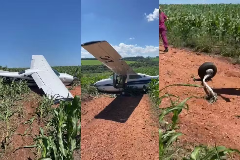 Avião faz pouso de emergência em MS; seis pessoas são socorridas e caso será investigado. — Foto: Rayque Luan